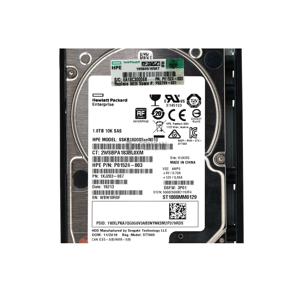 P03799-001 HPE HARD DRIVE 1.8TB 10K 12G 2.5 SFF 3PAR 8000 SAS P01524-003, ST1800MM0129